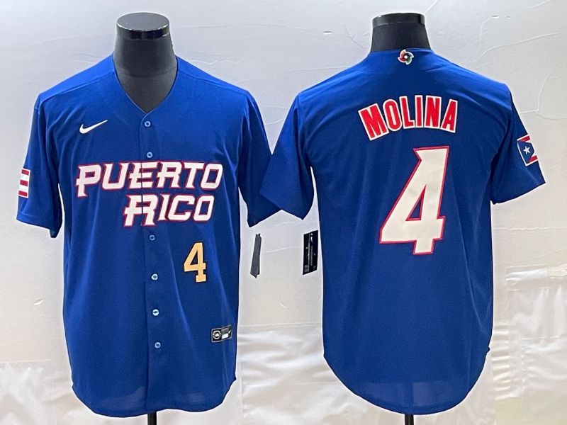 Men 2023 World Cub Puerto Rico #4 Molina Blue Nike MLB Jersey6->more jerseys->MLB Jersey